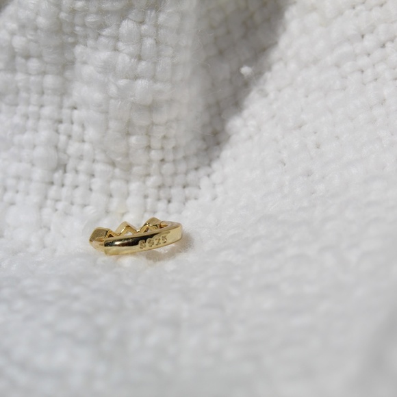 Sterling Silver Gold Huggies with Row of Diamond Shaped Simulated Diamonds - Picture 9 of 10